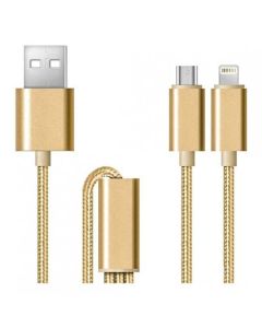 X2 Two in One Knitted Charging Cable Lightining/ Micro - Gold
