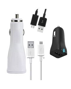 Dual USB-A 15W Fast Charging Car Charger with Micro USB Cable
