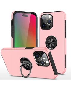 Magnetic Ring Stand Hybrid Case Cover For iPhone 16 Pro - Pink 